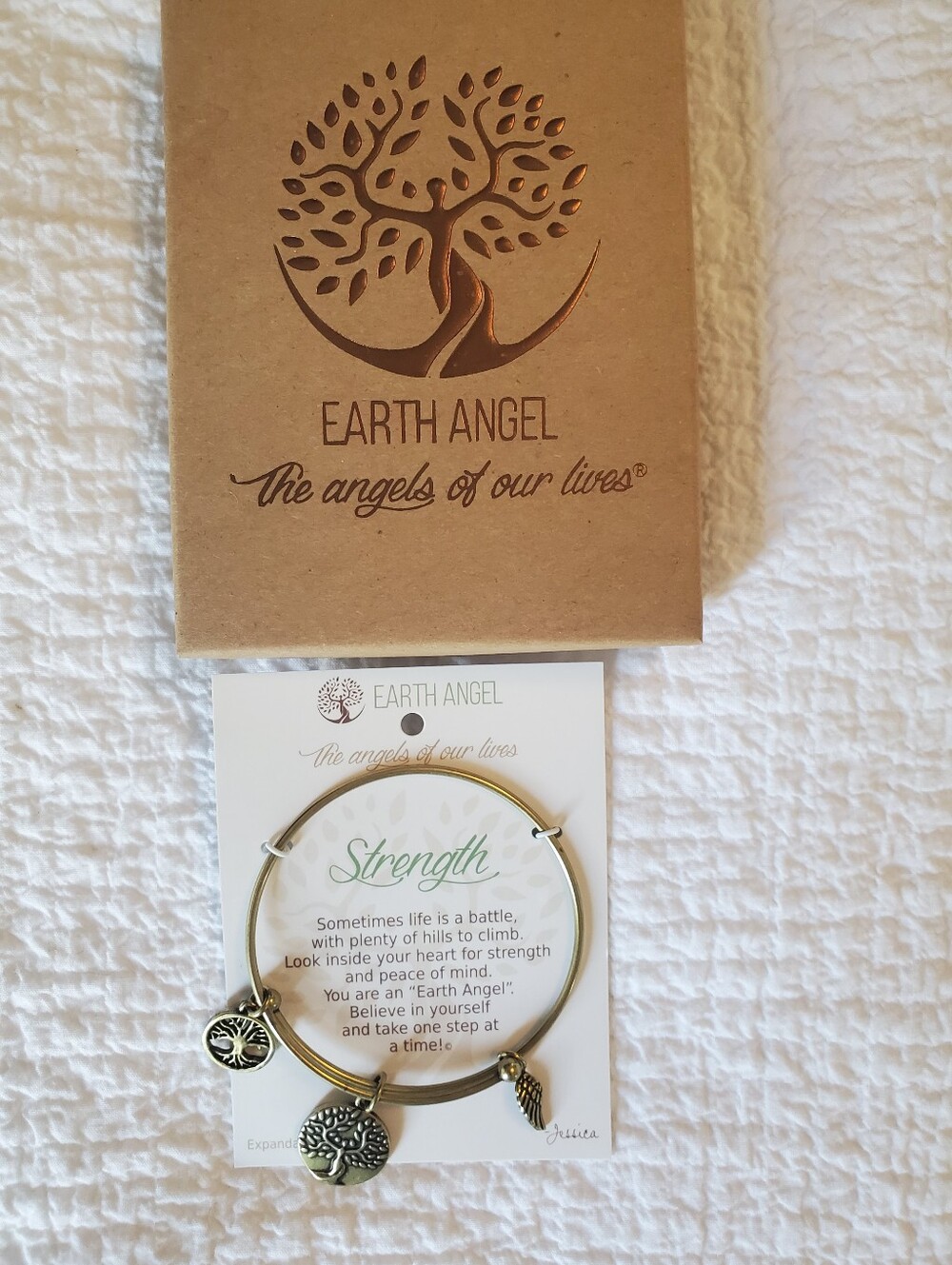 Earth Angel Strength Charm Bangle Bracelet - Gift Box